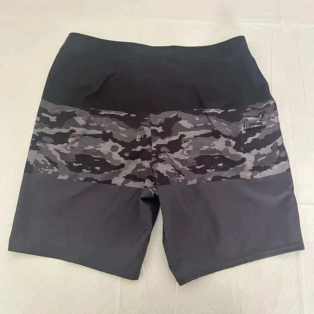 Mens Oneill Hyperfreak Camo Black Gray Swim Surf Boardshort Waist 32